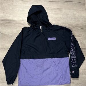 Champion Navy and Lavender Hooded Windbreaker Jacket medium